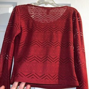 Deep Red Long Sleeve Lace Crop Top by Forever 21, Size - M 🌹